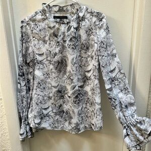Floral Long Sleeve Blouse - Black and White